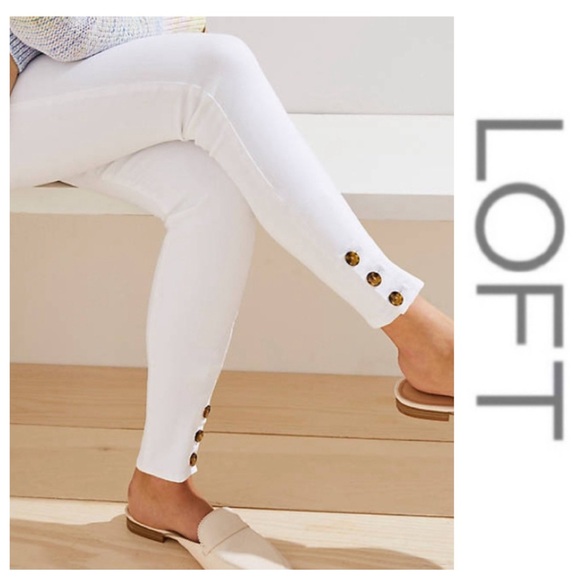 NWT White “Slim Pocket” Button Cuff Skinny Jeans  { Loft } - Picture 3 of 14